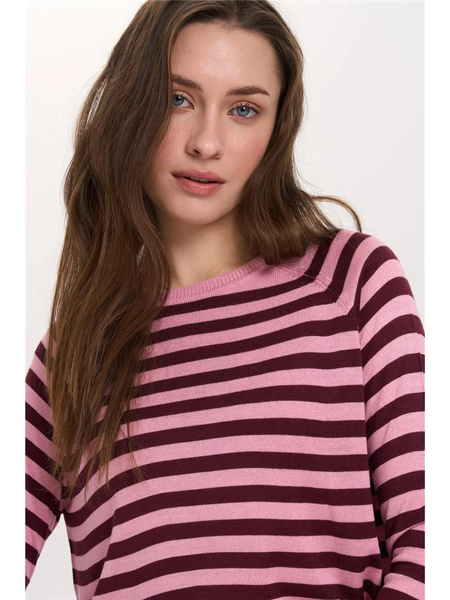 24 Colours Pullover gestreift Bordeaux Rosa
