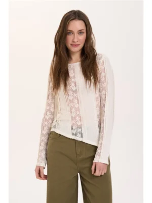 24 Colours Langarmshirt Weiß mit Spitze