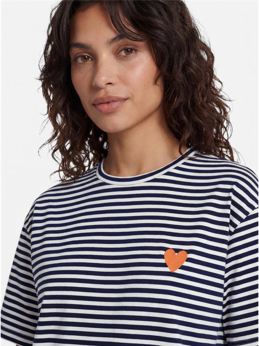 24 Colours T-Shirt gestreift schwarz weiß mit Herz-Stickerei