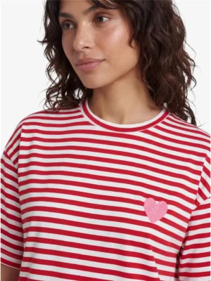 24 Colours T-Shirt gestreift rot weiß mit Herz-Stickerei