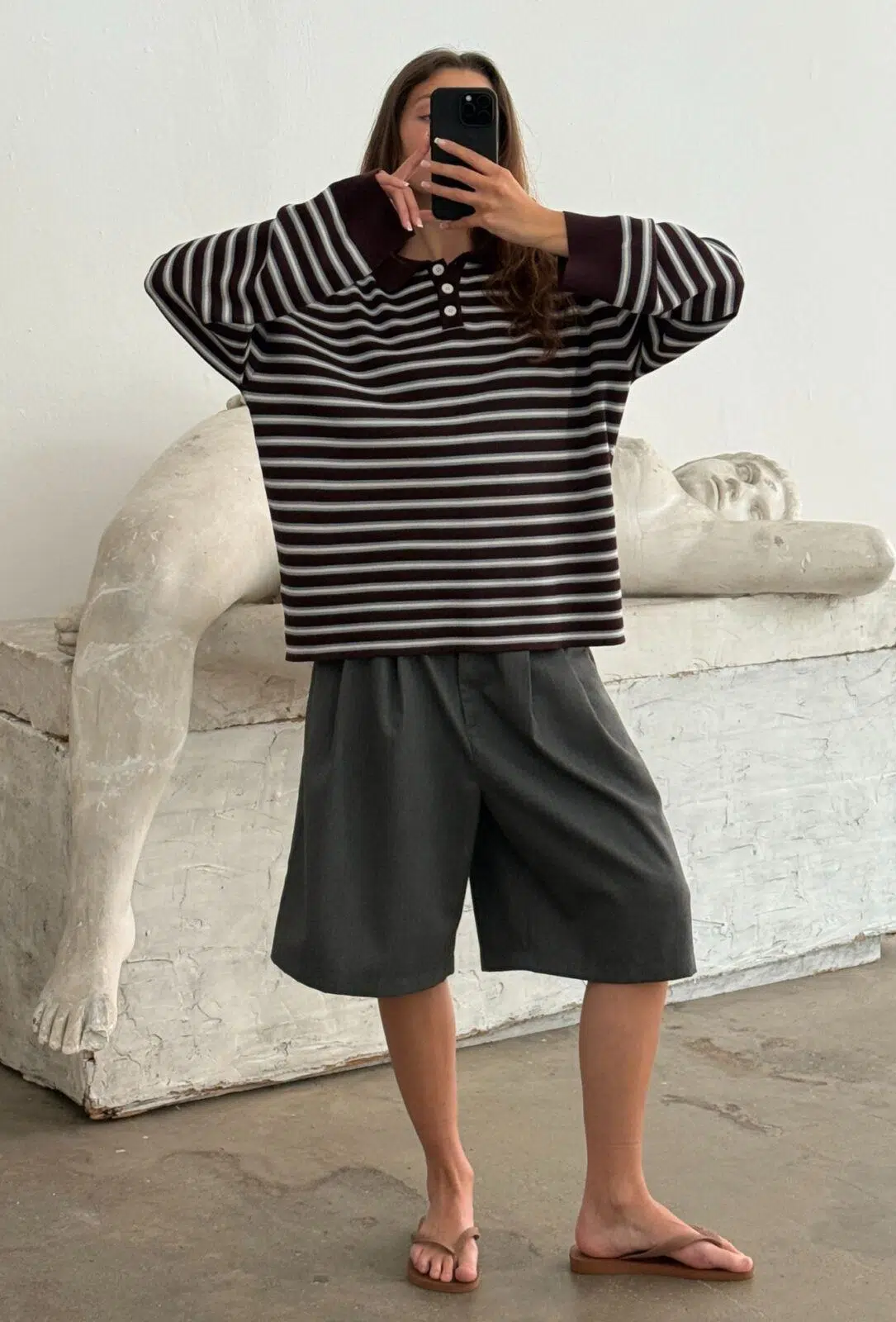 Boii Studios Langarmshirt Adanne Polo Knit Stripe Bordeaux
