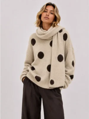 Afinity Strickpullover Dots beige mit passendem Schal