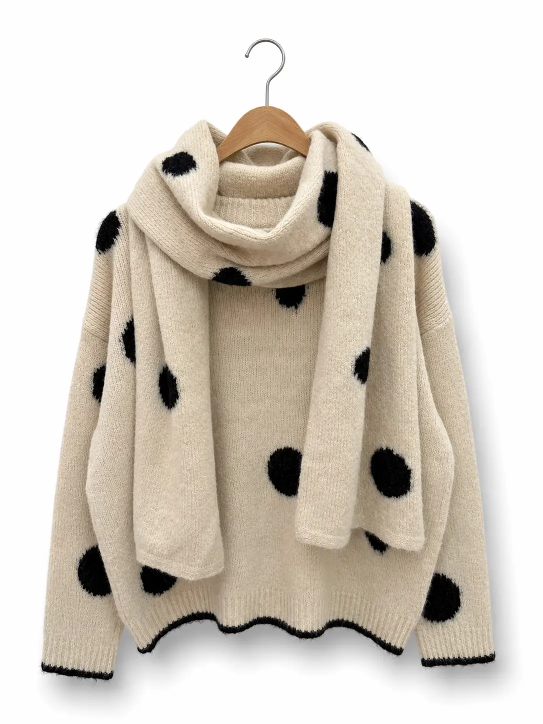 Afinity Strickpullover Dots beige mit passendem Schal