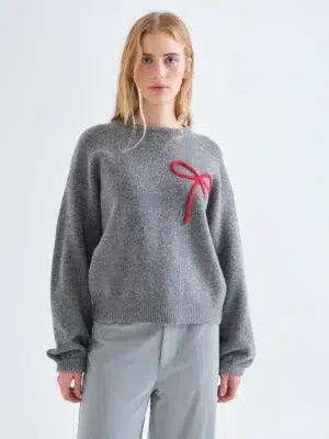 Compania Fantastica Strickpullover Grau mit Schleife