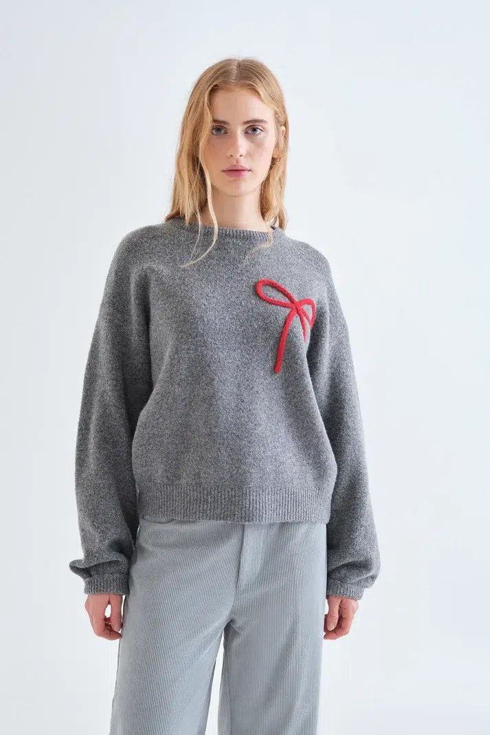 Compania Fantastica Strickpullover Grau mit Schleife
