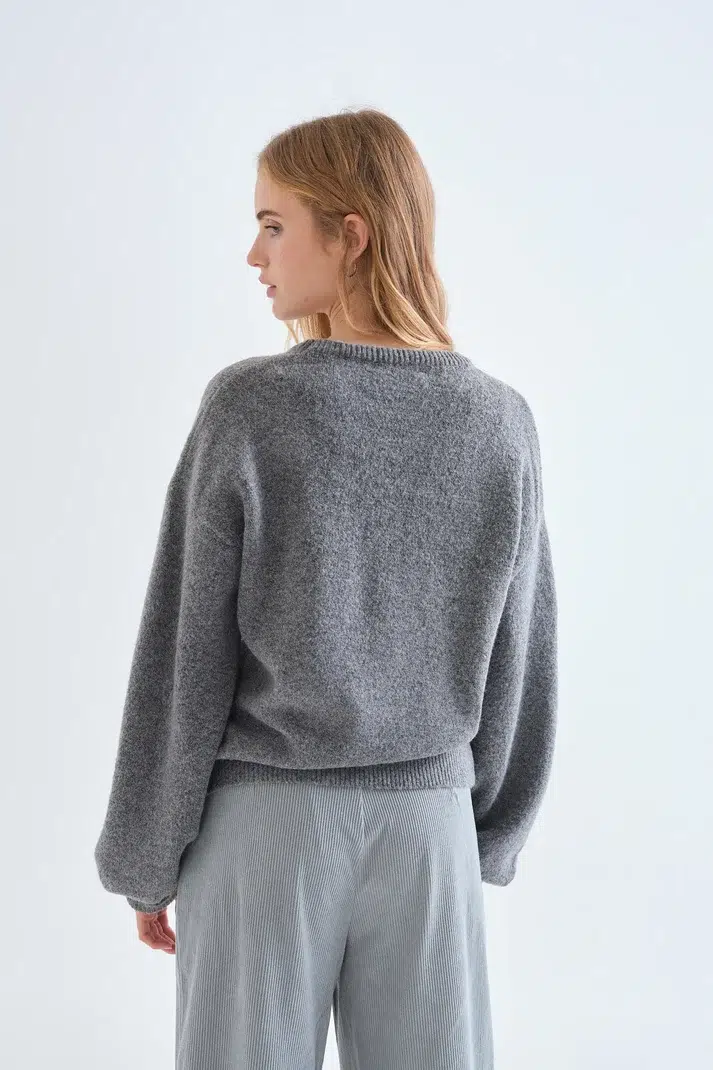 Compania Fantastica Strickpullover Grau mit Schleife Compania Fantastica Strickpullover Grau mit Schleife