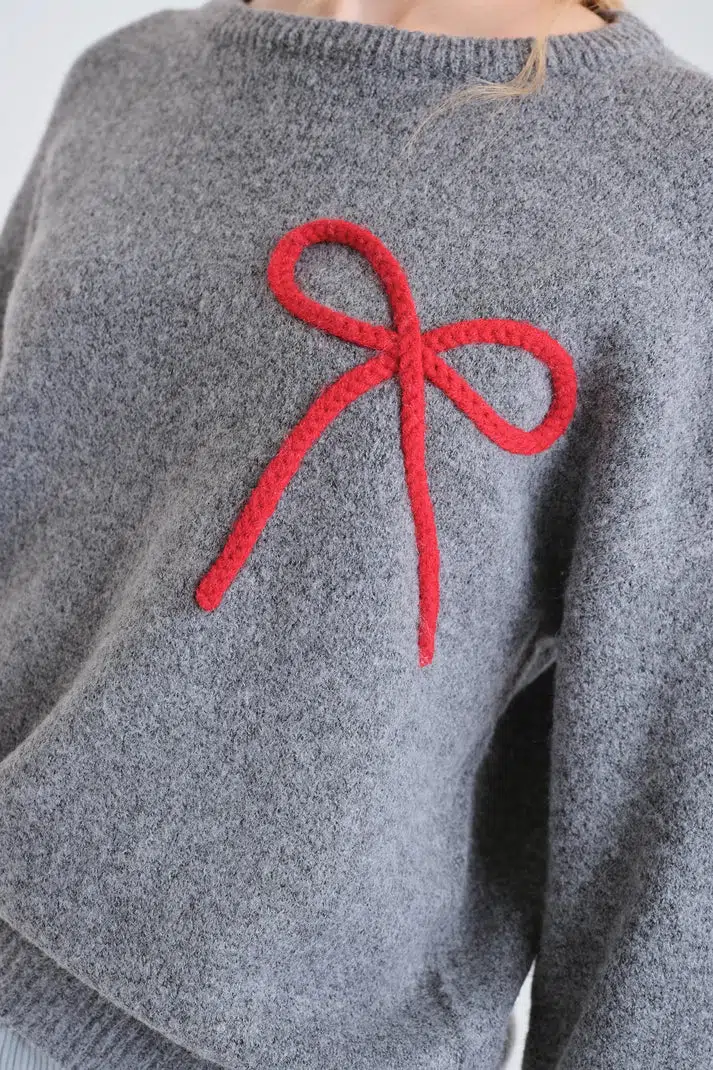 Compania Fantastica Strickpullover Grau mit Schleife