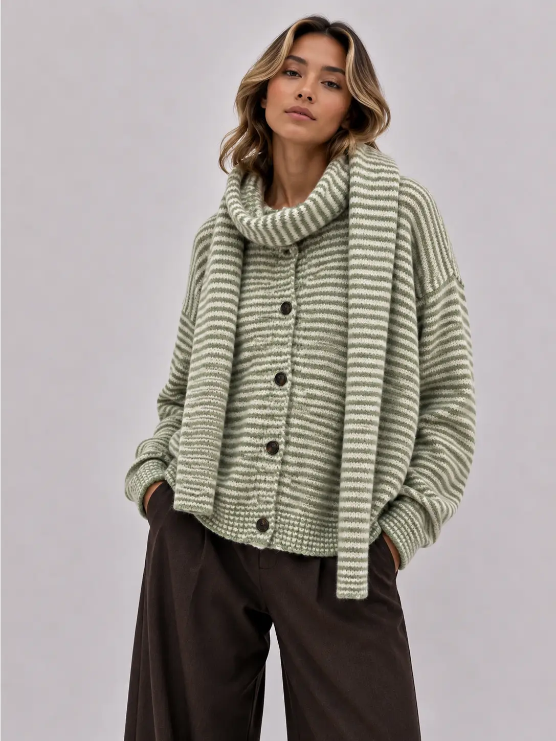 Afinity Strickjacke gestreift grün mit passendem feinem Schal