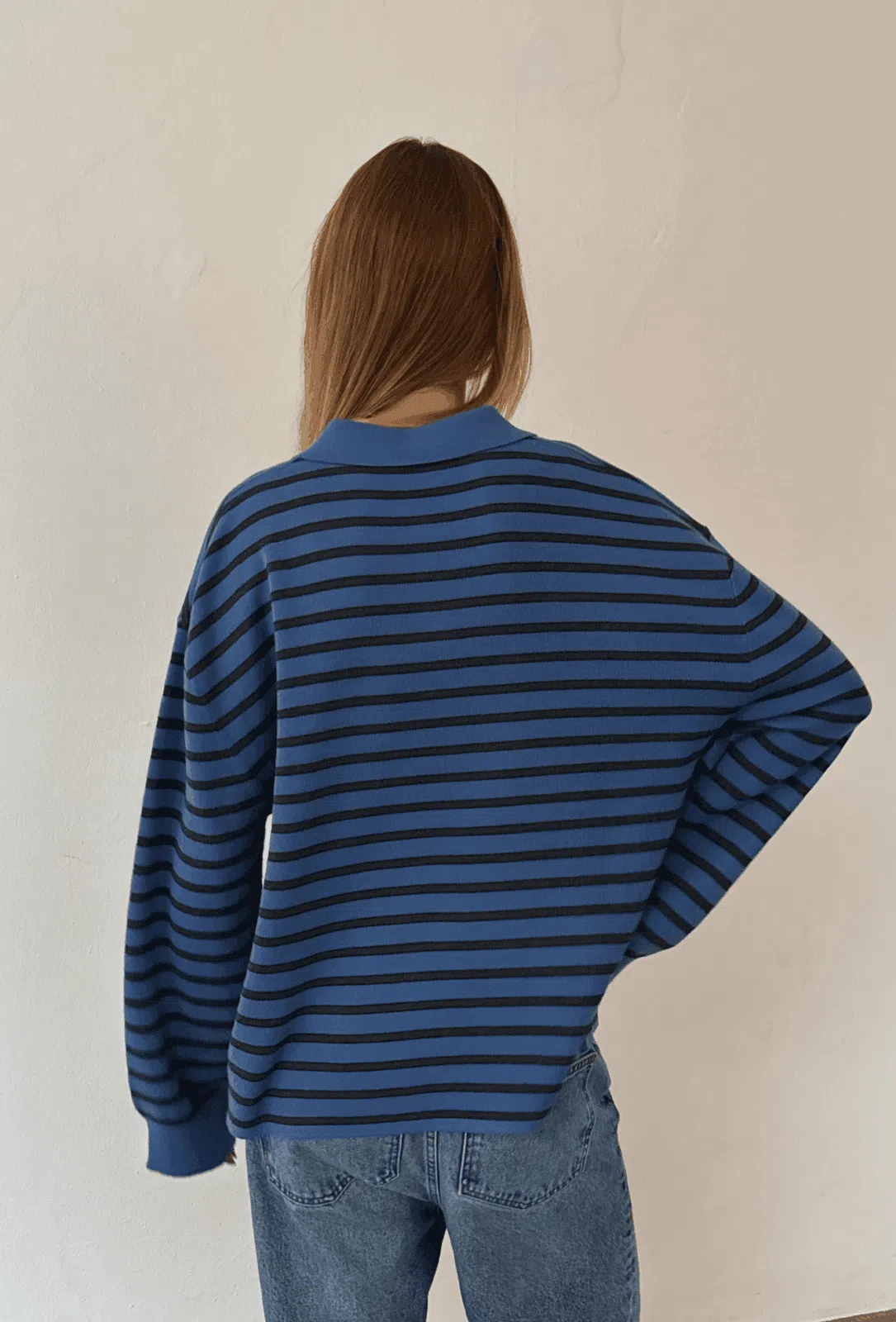 Boii Studios Langarmshirt Adanne Polo Knit Stripe Blue Dark Grey