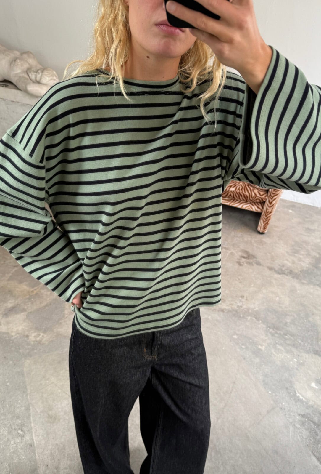 Boii Studios Langarmshirt Alberte Stripe Salvie Black