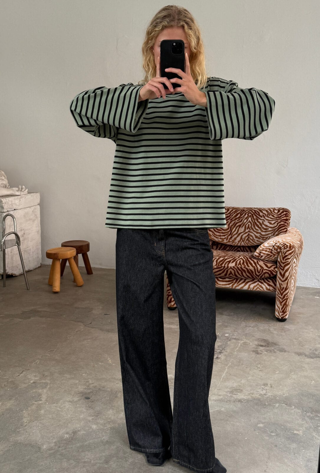 Boii Studios Langarmshirt Alberte Stripe Salvie Black