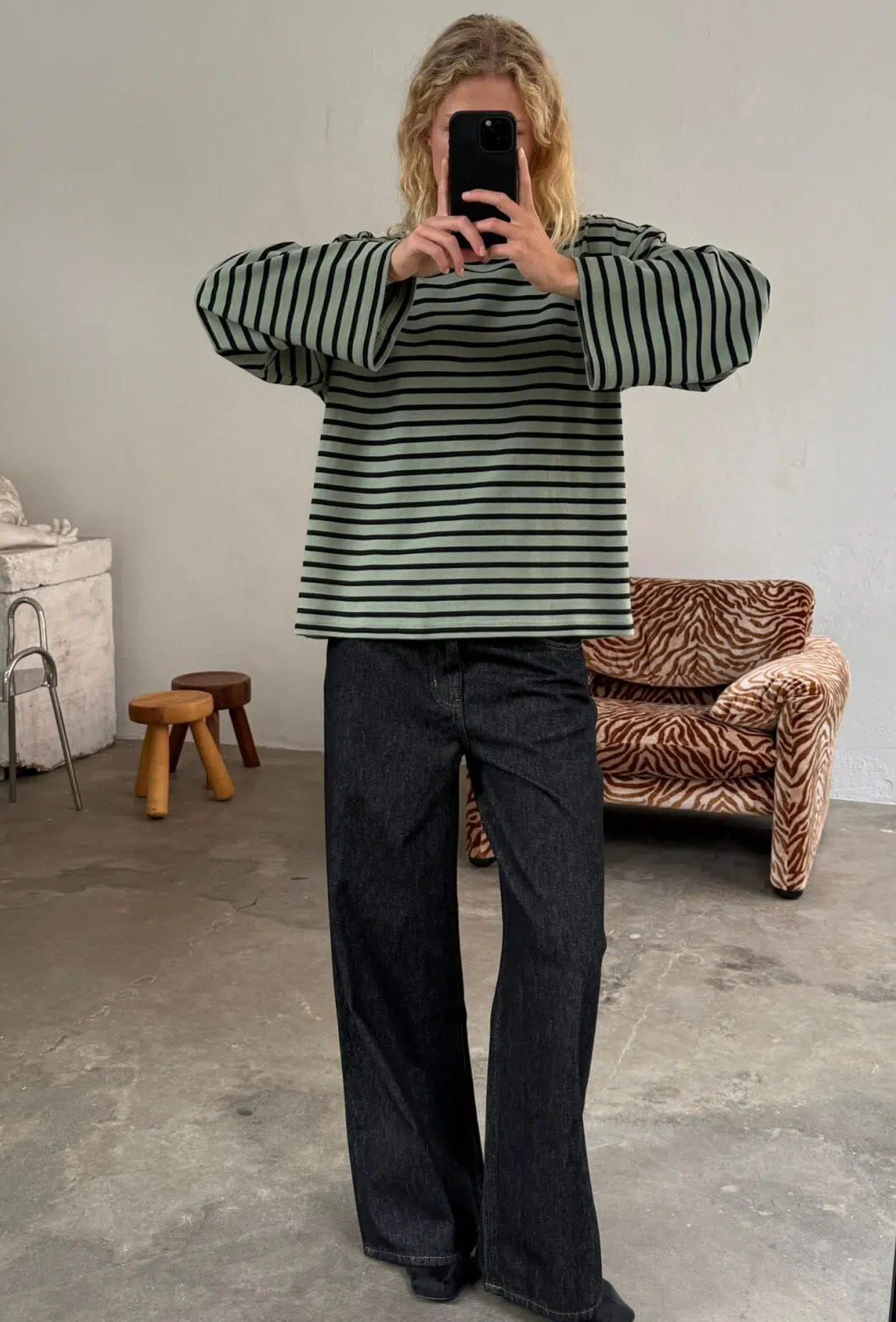 Boii Studios Langarmshirt Alberte Stripe Salvie Black