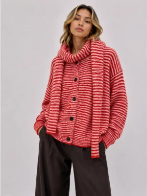 Afinity Strickjacke gestreift rot mit passendem feinem Schal