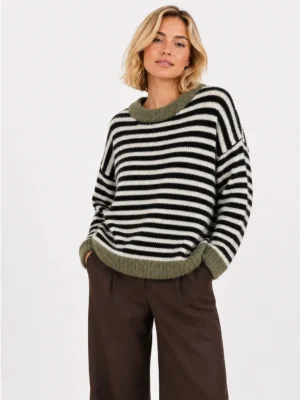 Afinity Strickpullover gestreift khaki schwarz