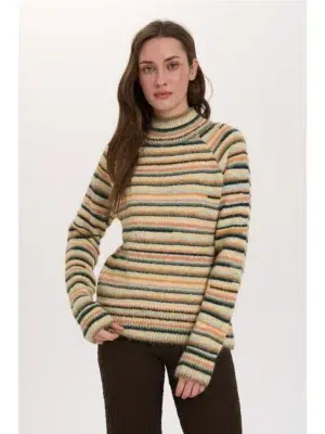 24 Colours Pullover gestreift grün mit Turtleneck