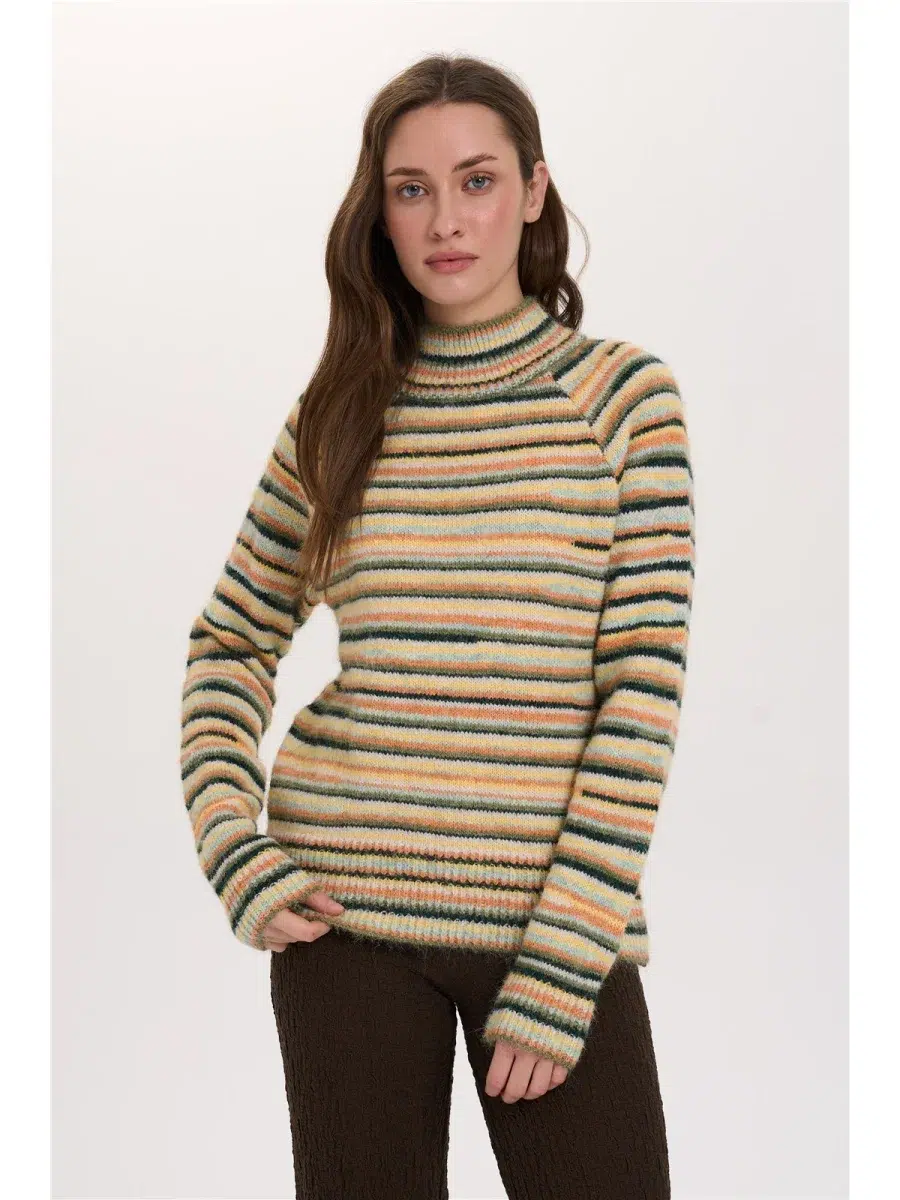 24 Colours Pullover gestreift grün mit Turtleneck