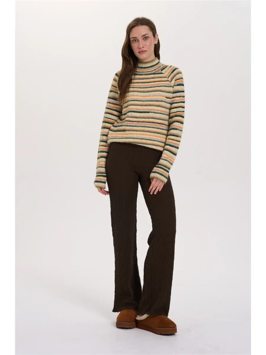 24 Colours Pullover gestreift grün mit Turtleneck 24 Colours Pullover gestreift grün mit Turtleneck
