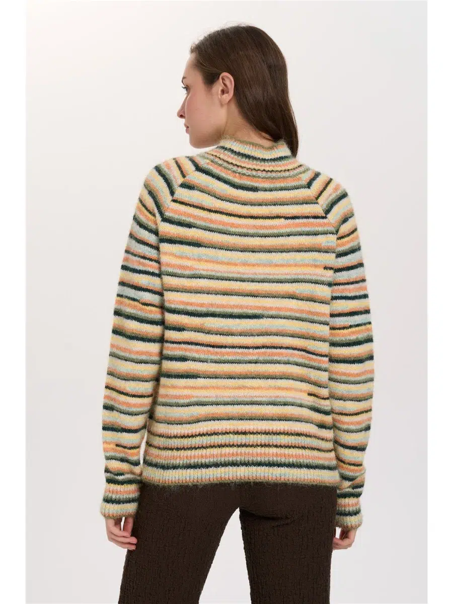24 Colours Pullover gestreift grün mit Turtleneck 24 Colours Pullover gestreift grün mit Turtleneck