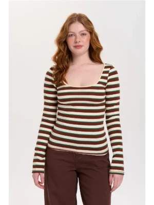 24 Colours Langarmshirt Gestreift Weiss Braun