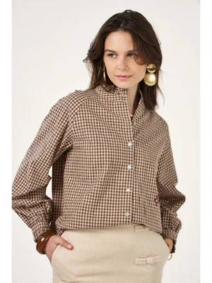 Calie Paris Langarmshirt Coraline kariert braun