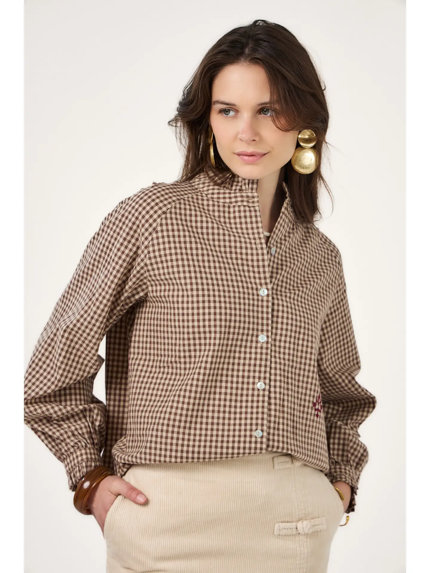 Calie Paris Langarmshirt Coraline kariert braun