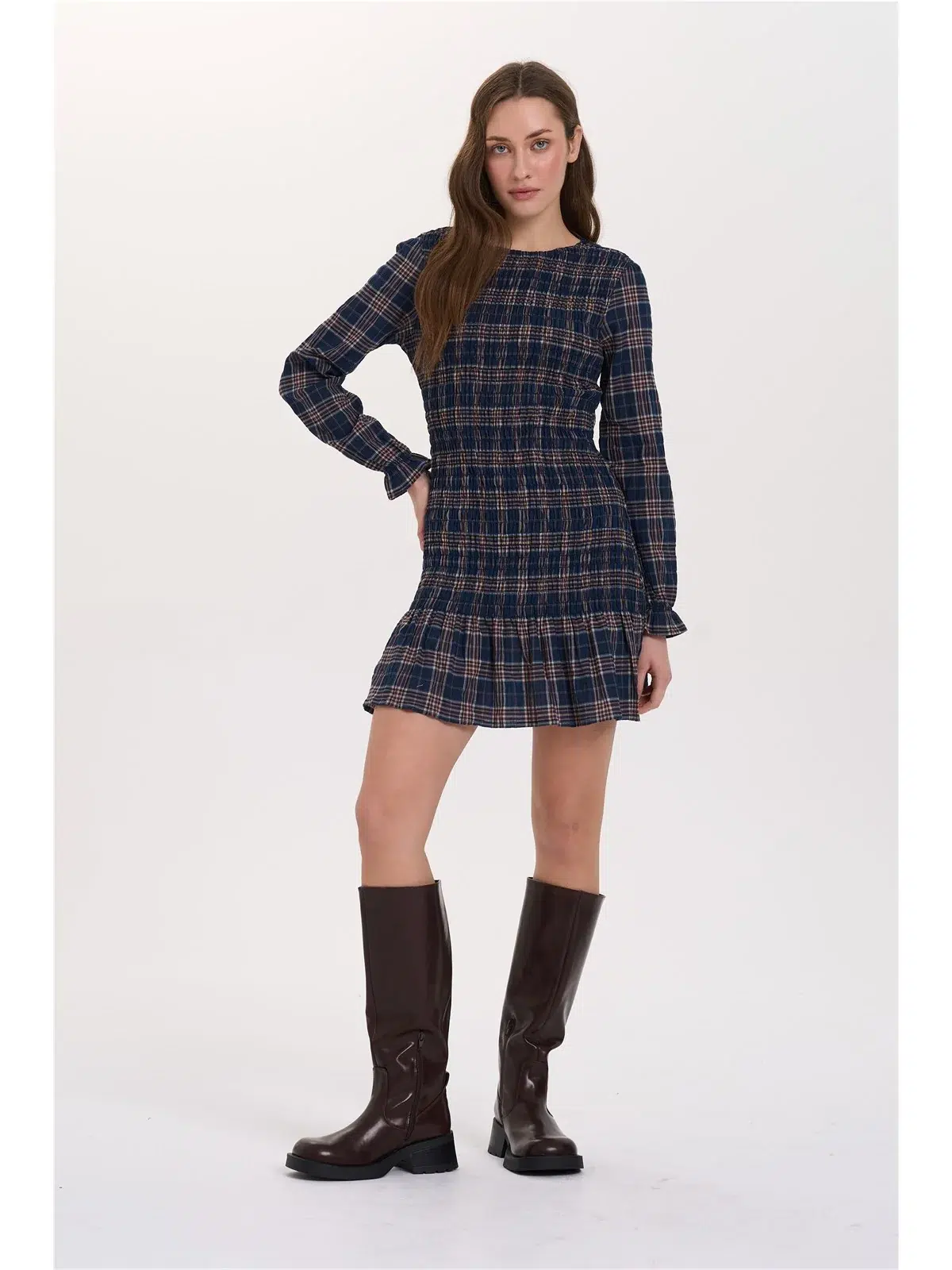 24 Colours Kleid kariert dunkelblau