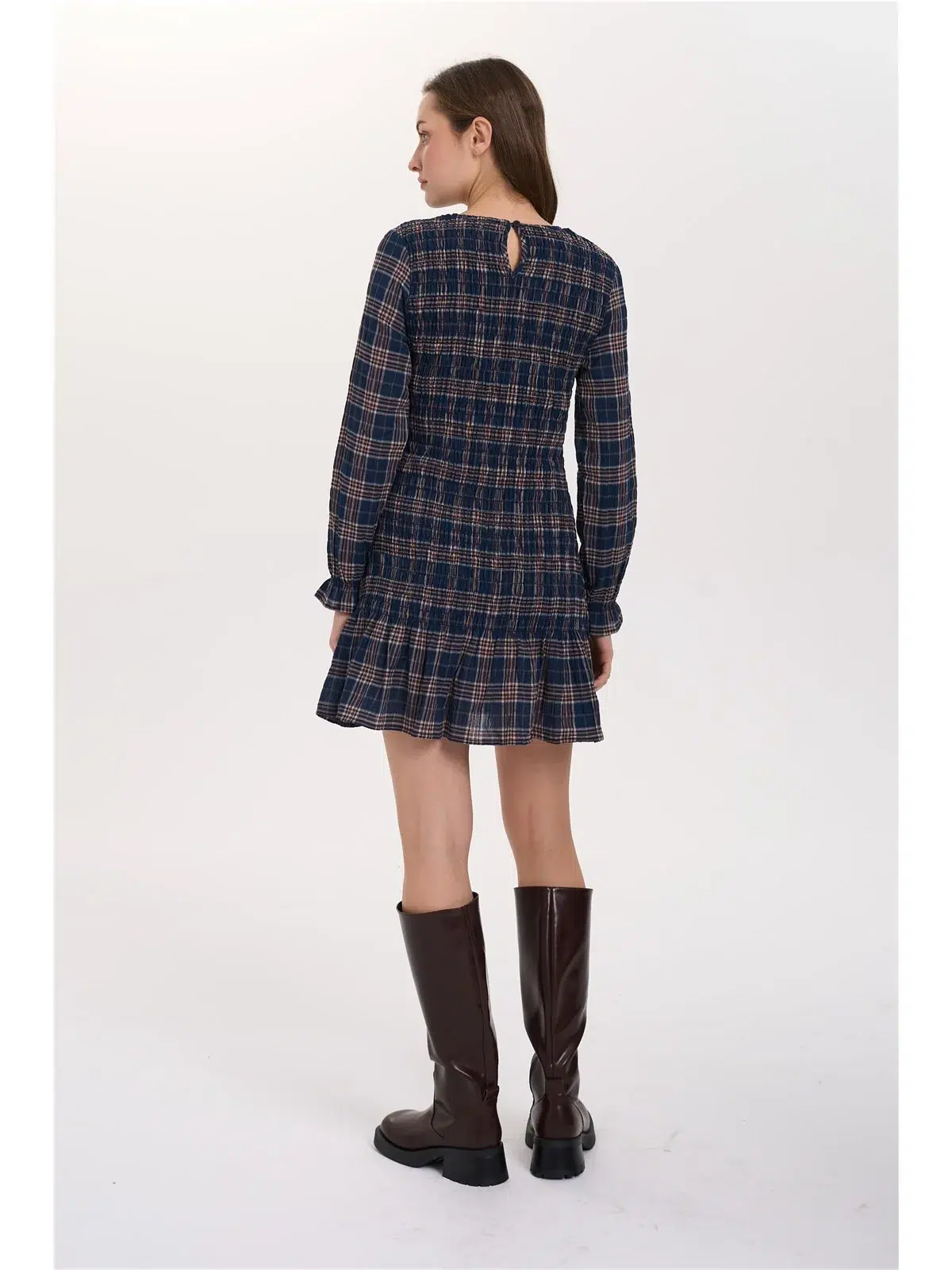 24 Colours Kleid kariert dunkelblau