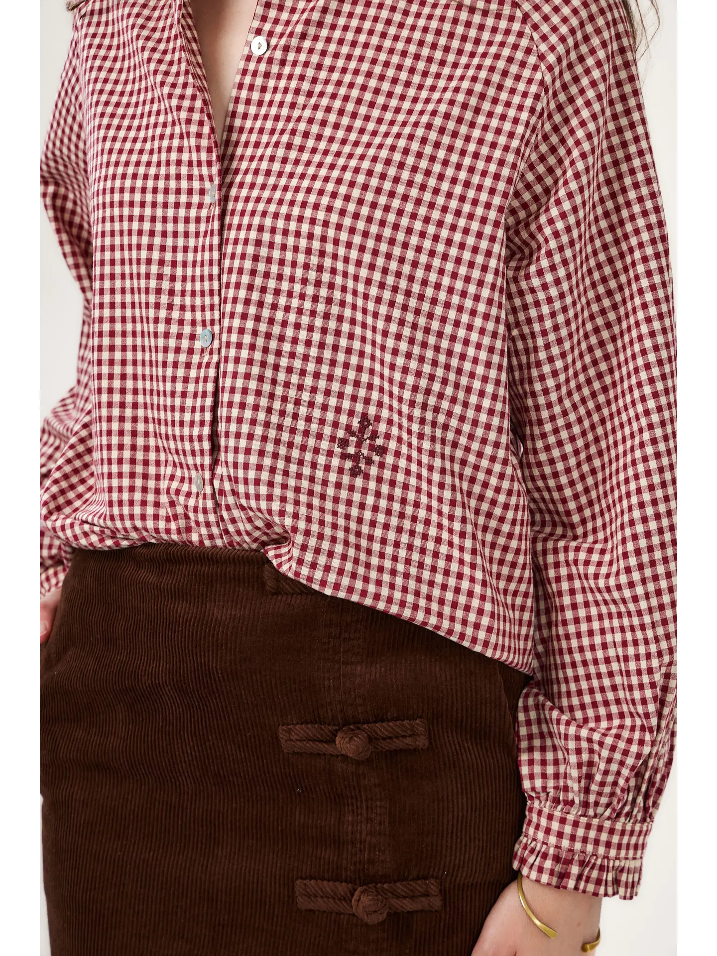 Calie Paris Langarmshirt Coraline kariert weinrot