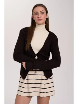 24 Colours Cardigan Dunkelbraun mit Schleife