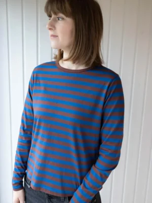 Danefae København Langarmshirt Ozeanblau Merlot Gestreift