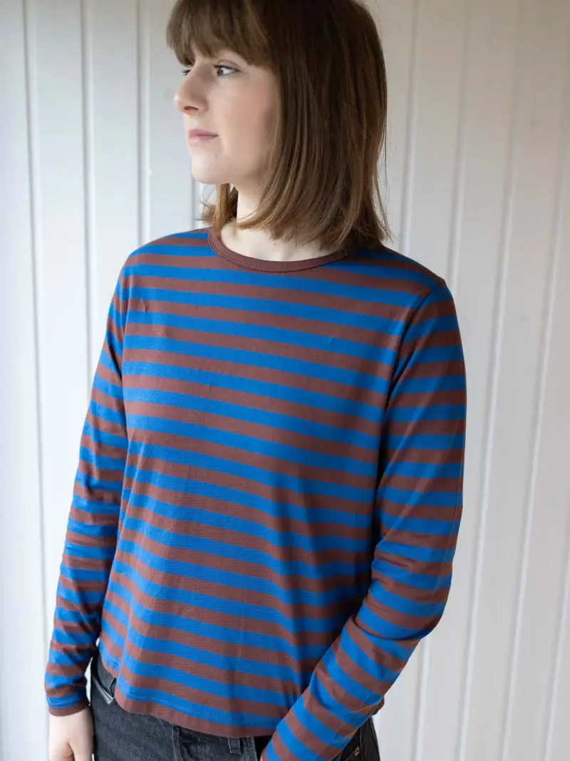 Danefae København Langarmshirt Ozeanblau Merlot Gestreift