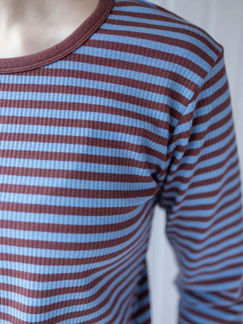 Danefae København Langarmshirt Gerippt Merlot Hellblau Gestreift