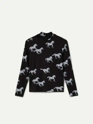 Compania Fantastica Langarmshirt Schwarz mit Pferde