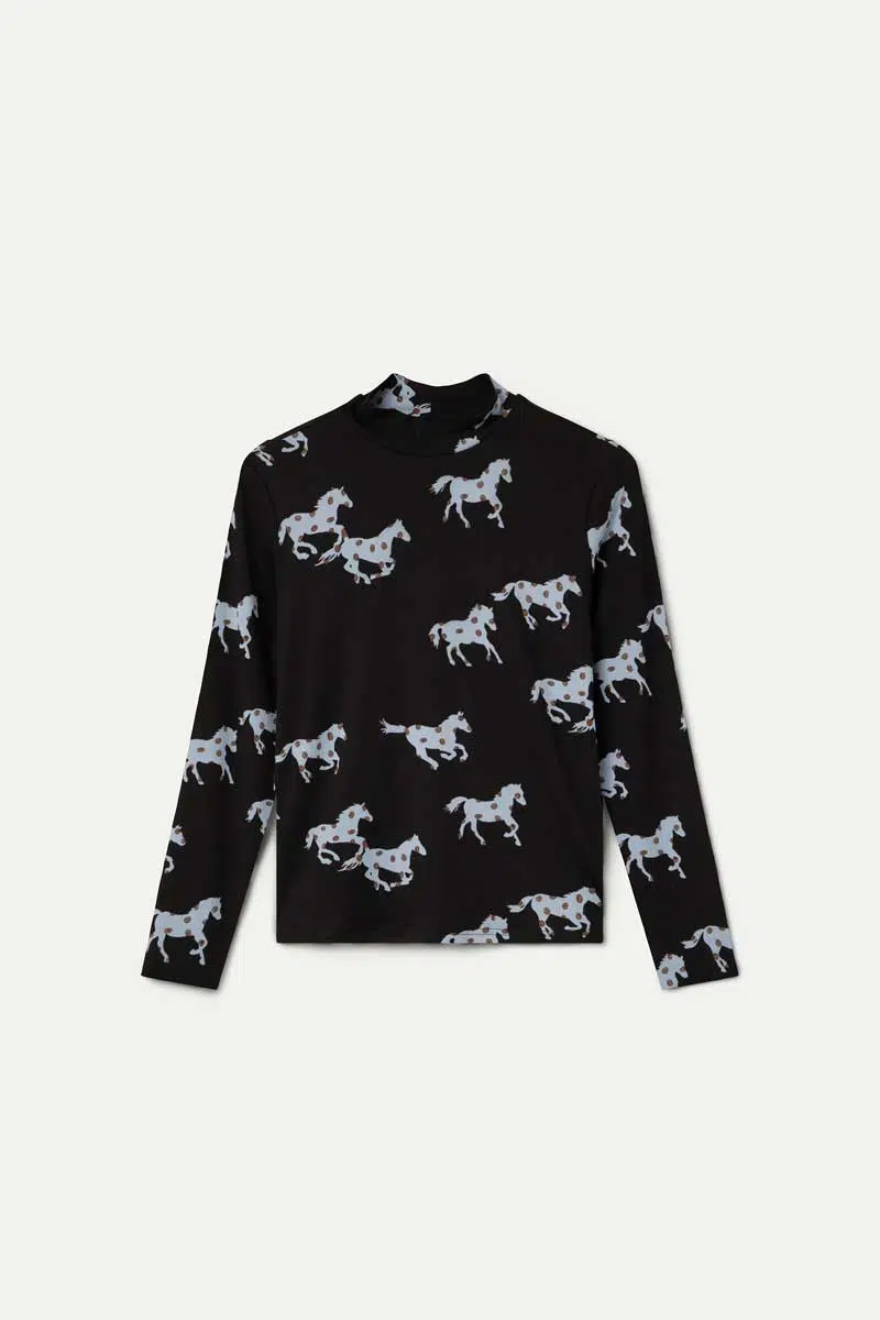 Compania Fantastica Langarmshirt Schwarz mit Pferde
