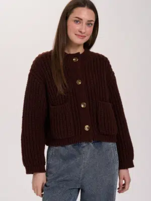 24 Colours Stickjacke Chunky dunkelbraun
