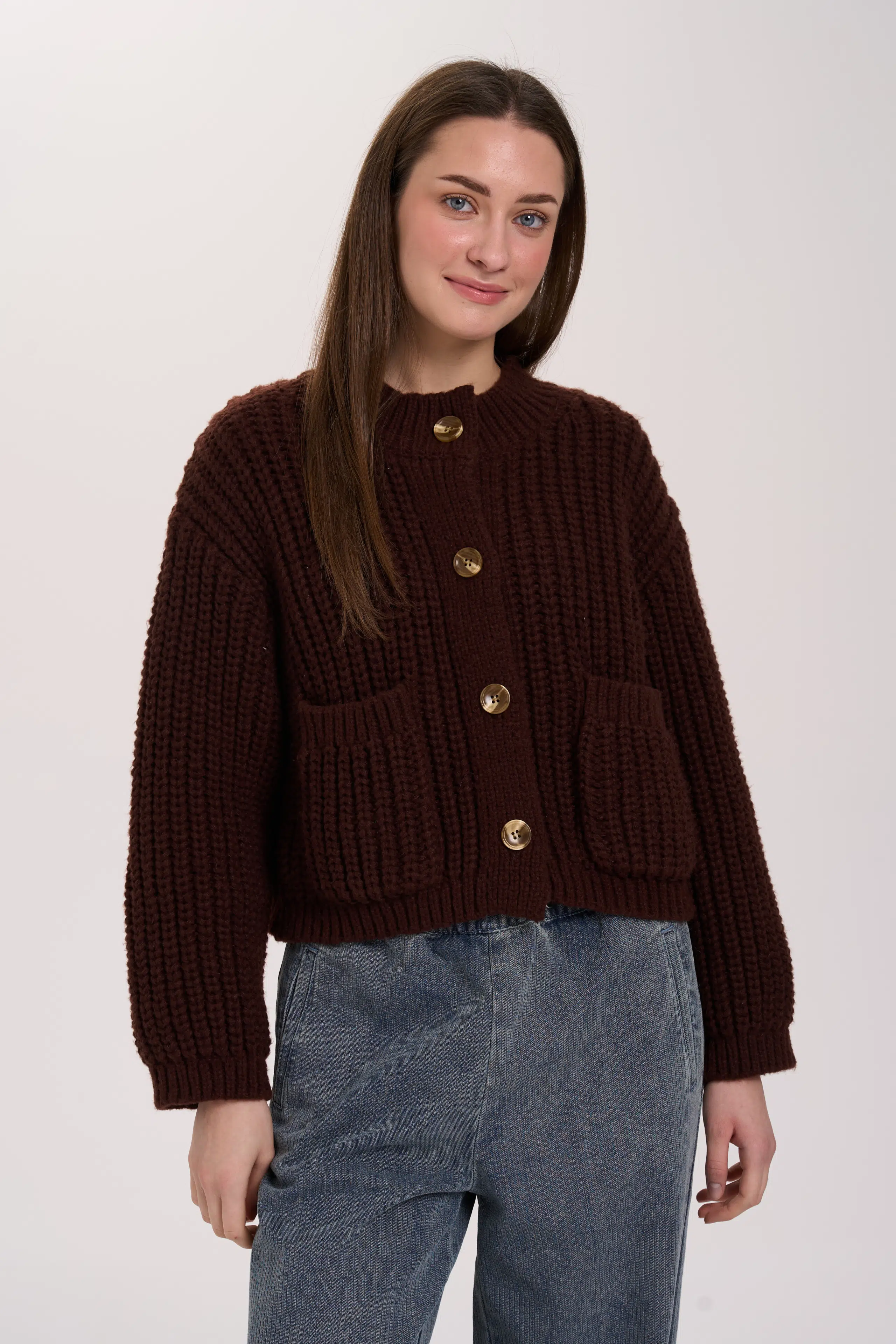 24 Colours Stickjacke Chunky dunkelbraun