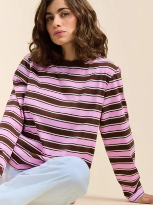Popeia Langarmshirt Gestreift Braun Pink