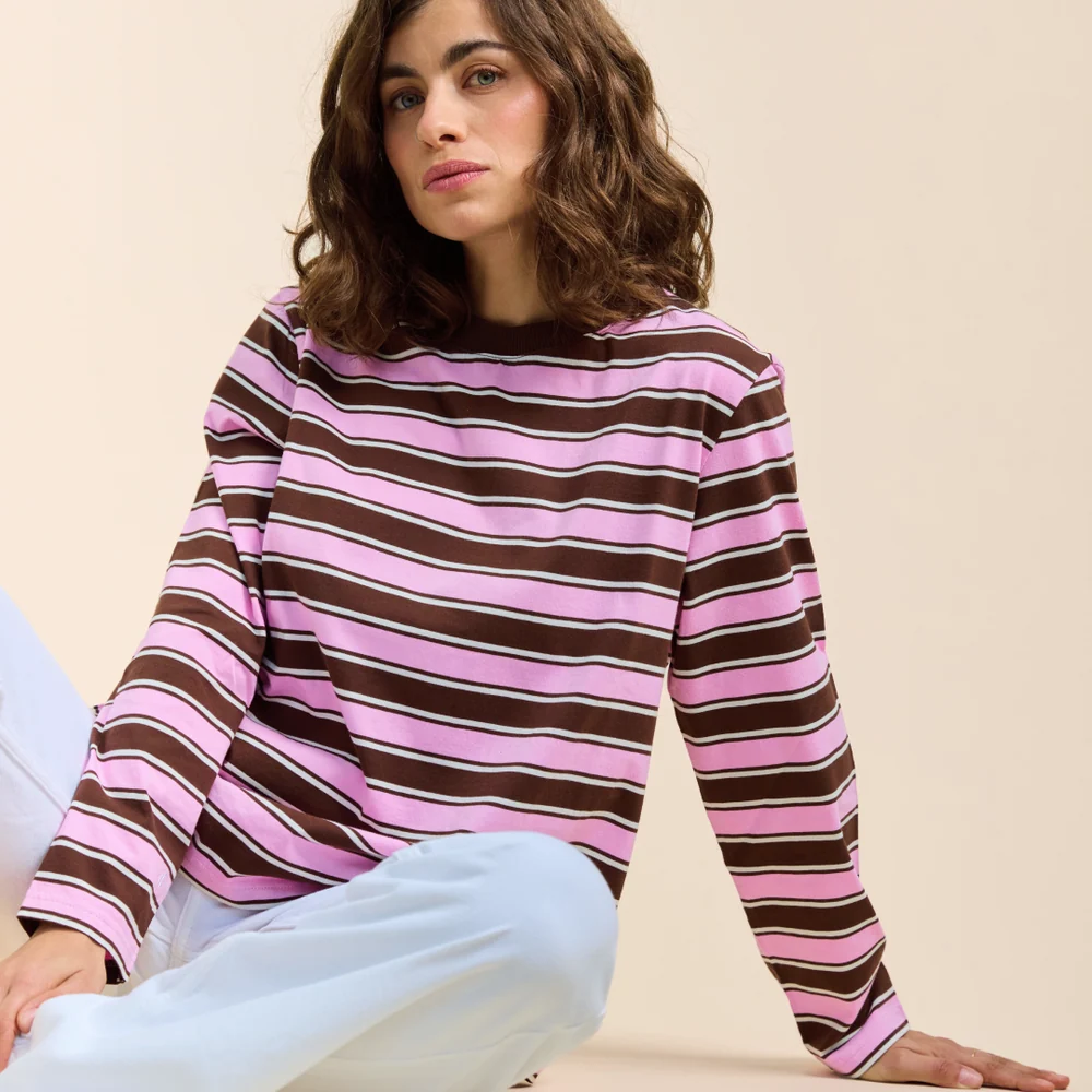 Popeia Langarmshirt Gestreift Braun Pink