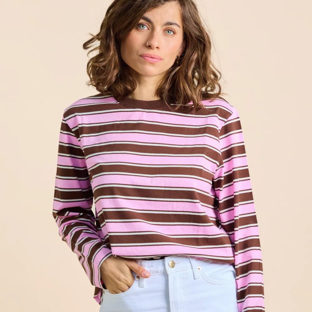 Popeia Langarmshirt Gestreift Braun Pink Popeia Langarmshirt Gestreift Braun Pink