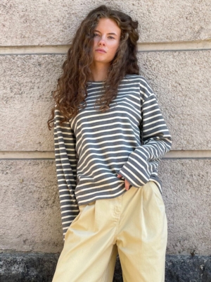 Boii Studios Langarmshirt Nete Stripe Grey Melange Off White