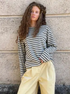 Boii Studios Langarmshirt Nete Stripe Grey Melange Off White