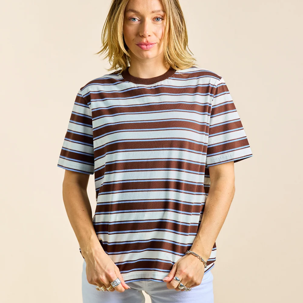 Popeia T-Shirt Gestreift Braun Hellblau