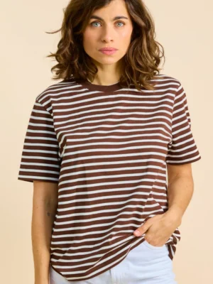 Popeia T-Shirt Gestreift Braun Off White
