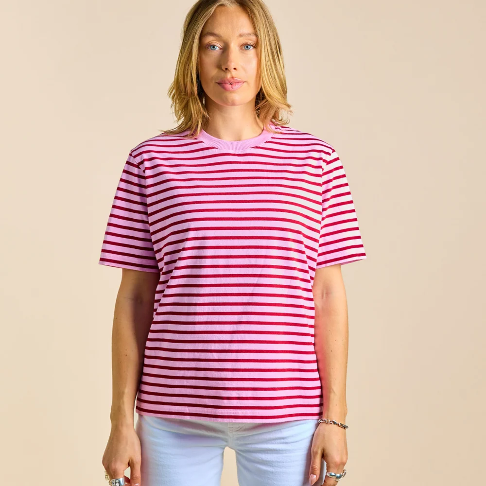 Popeia T-Shirt Gestreift Pink Bordeaux