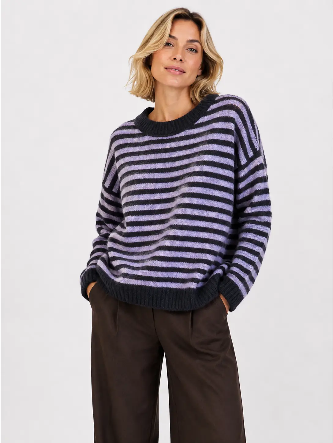 Afinity Strickpullover gestreift lila