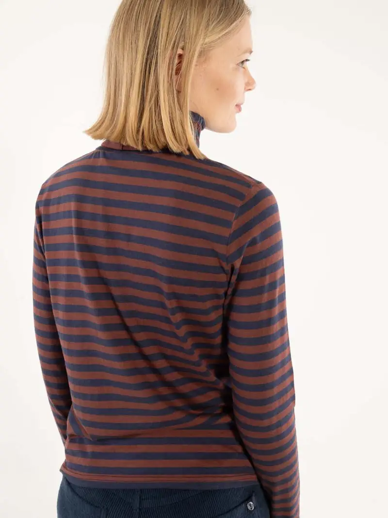 Danefae København Langarmshirt mit Rollkragen Merlot Dunkelblau Gestreift