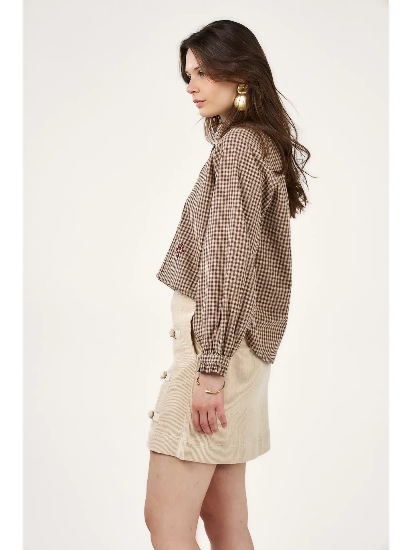 Calie Paris Langarmshirt Coraline kariert braun
