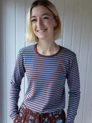 Danefae København Langarmshirt Gerippt Merlot Hellblau Gestreift