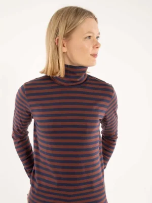 Danefae København Langarmshirt mit Rollkragen Merlot Dunkelblau Gestreift