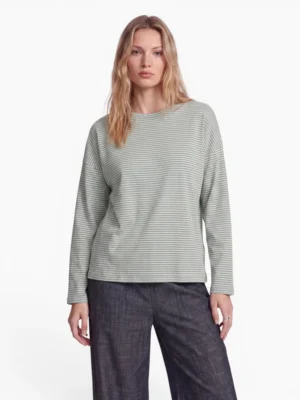 24 Colours Langarmshirt Graugrün Gestreift